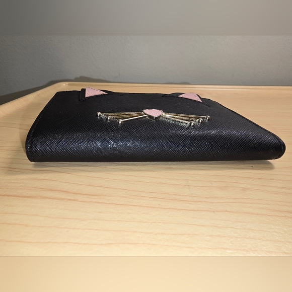 KATE SPADE Black Saffiano Leather Cat Bifold Wallet Mini Case - Picture 12 of 15